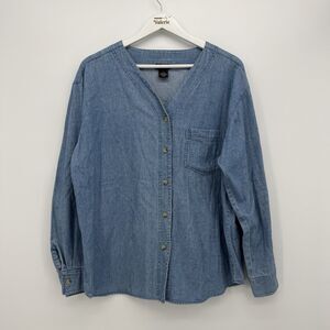 Chic Blue 100% Cotton Denim Button Front Top Size Large 90s Y2k Classic